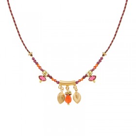 Collier chaîne JAIPUR DELHI Or - Pendentifs feuilles & Goutte Jade orange - Laëti Trëma