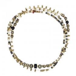 Collier & Bracelet PYTHON VANILLE BRUN SLIM 3 tours - Miyukis, Pyrites, Hématites dorées TETES BLONDES