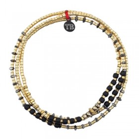 Collier & Bracelet ANDY GOLD BLACK SLIM 3 tours - Miyukis noires, Hématites dorées  - TËTES BLONDES