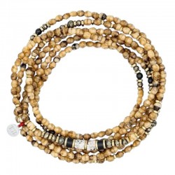 Collier & Bracelet PYTHON CARAMEL 6 tours - Pyrites, Hématites dorées TETES BLONDES