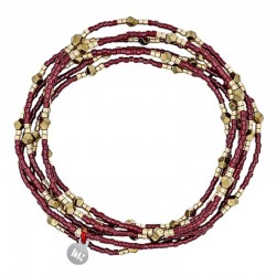 Collier & Bracelet GATSBY ROUGE CERISE SLIM 6 tours - Miyukis, Hématites dorées TETES BLONDES