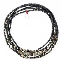 Collier & Bracelet BLACK PANTHER SLIM 6 tours - Miyukis noires, Pyrites, Hématites dorées - TÊTES BLONDES