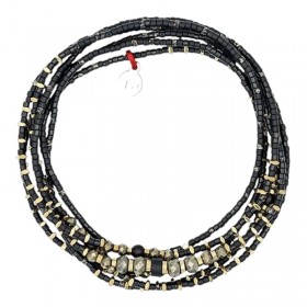 Collier & Bracelet BLACK PANTHER SLIM 6 tours - Miyukis noires, Pyrites, Hématites dorées - TÊTES BLONDES