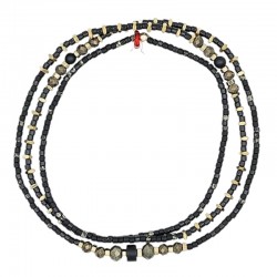 Collier & Bracelet BLACK PANTHER SLIM 3 tours - Miyukis noires, Pyrites, Hématites dorées - TÊTES BLONDES