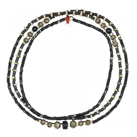 Collier & Bracelet BLACK PANTHER SLIM 3 tours - Miyukis noires, Pyrites, Hématites dorées - TÊTES BLONDES