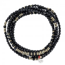 Collier & Bracelet BLACK MAT PANTHER 6 tours - Perles noires, Pyrites, Hématites dorées - TÊTES BLONDES