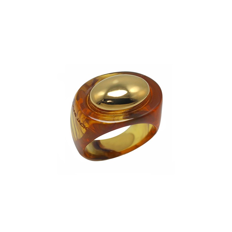 Bague large TORTOISE SHELL résine AMBRE - Cabochon ovale doré - Lucas Jack