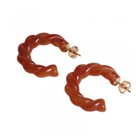 Boucles d'oreilles créoles CARAMELO - Acétate torsadée marron caramel - WAEKURA