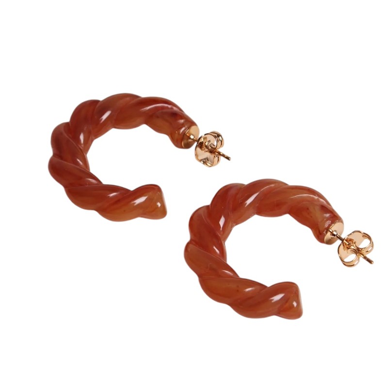 Boucles d'oreilles créoles CARAMELO - Acétate torsadée marron caramel - WAEKURA