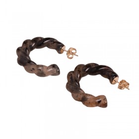 Boucles d'oreilles créoles CENDRE - Acétate torsadée noir marbré - WAEKURA