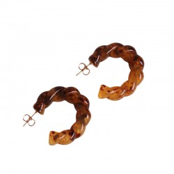 Boucles d'oreilles créoles Ecaille de Tortue - Acétate torsadée marron marbré - WAEKURA