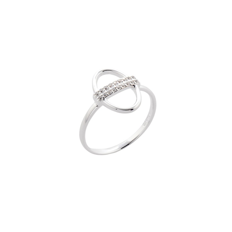 Bague fine JUSTINA en argent - Décor ovale et barrette zircons CANYON