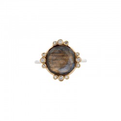 Bague fine en argent OPHELIA - Labradorite ronde & zircons TAILLE 52