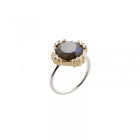 Bague fine en argent OPHELIA - Labradorite ronde & zircons  CANYON