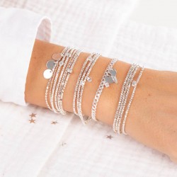 Bracelet multi tours élastiqué Argent & Perles facettées TAILLE S