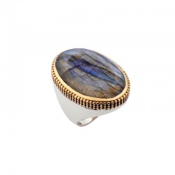 Grosse bague ovale Labradorite - argent et laiton doré CANYON