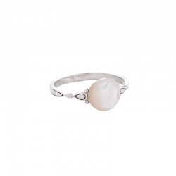 Bague fine nacre blanche ronde - argent CANYON