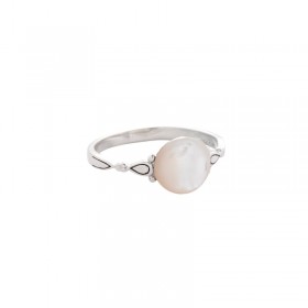 Bague fine nacre blanche ronde - argent CANYON