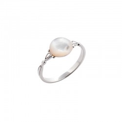 Bague fine en argent - Nacre blanche ronde TAILLE 52