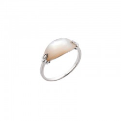 Bague fine en argent ancienne - Nacre blanche en ovale CANYON