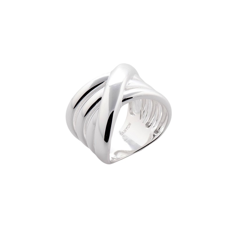 Bague large multi anneaux lisses croisés - argent CANYON