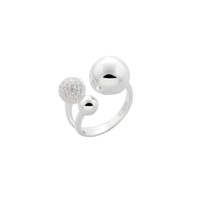 Bague ajustable 3 boules lisses et zircons - argent CANYON