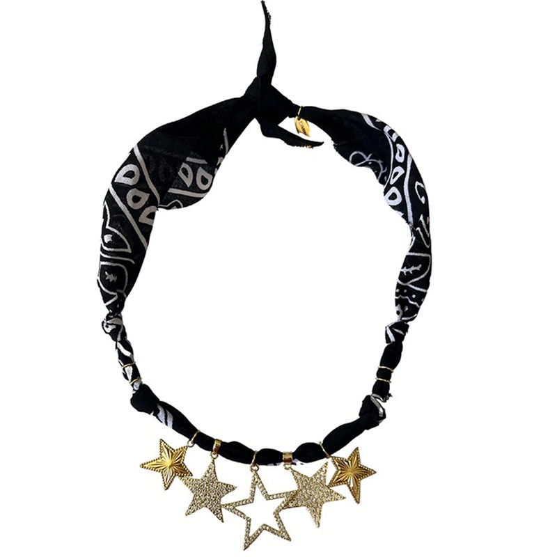 Collier bandana All stars Cow boy lover noir - Charms Etoiles dorées BADHNATI