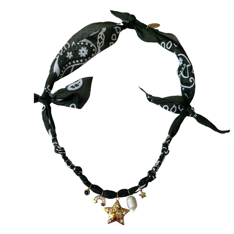 Collier bandana Etoile Magic Dream Kaki - Charms dorés - Badhnati