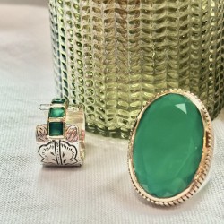 Bague large en argent LAUREA - 3 oxydes verts & laiton doré TAILLE 54