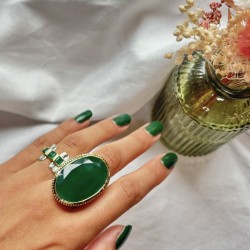 Bague large en argent LAUREA - 3 oxydes verts & laiton doré TAILLE 54