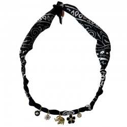 Collier bandana Eléphant doré Indi Noir - Charms oeil & Fleurs BADHNATI