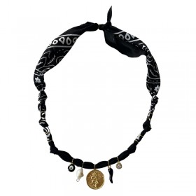 Collier bandana Médaille Serpent Indi Noir - Charms dorés - Badhnati