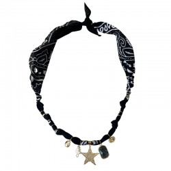 Collier bandana Star Cabochon Cow-Boy Lover Noir - Charms dorés - Badhnati