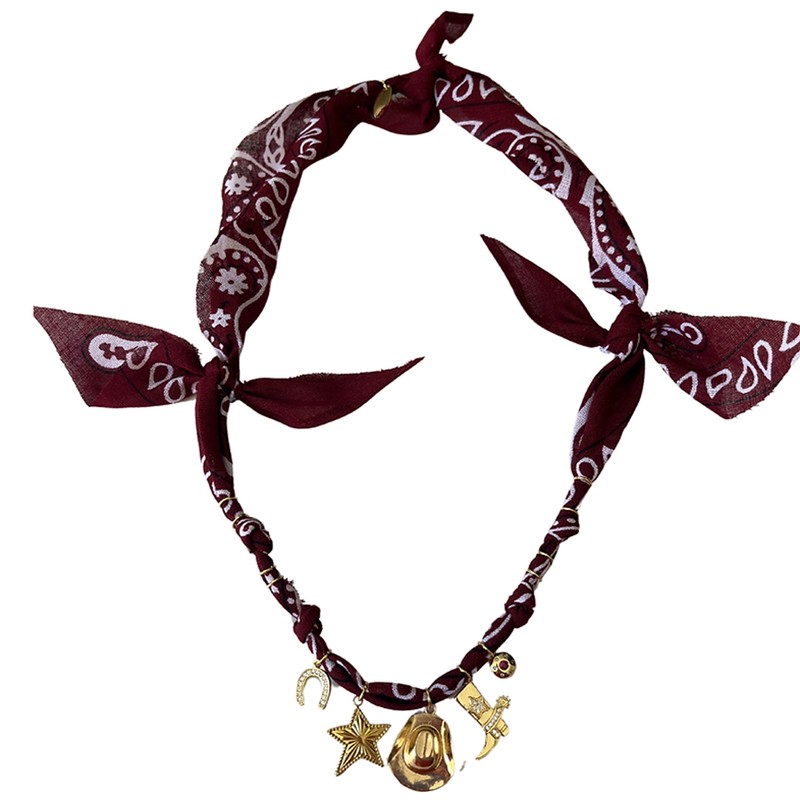 Collier bandana chapeau Cow-boy lover bordeaux - Fer à cheval & Etoile BADHNATI