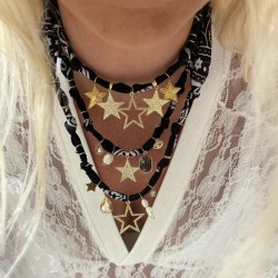 Collier bandana Star Perle Cow-Boy Lover Noir - Etoiles & Cristal goutte