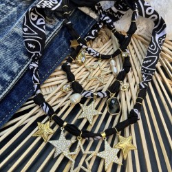 Collier bandana Star Perle Cow-Boy Lover Noir - Etoiles & Cristal goutte