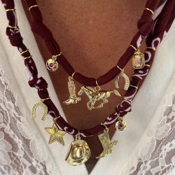 Collier bandana chapeau Cow-boy lover bordeaux - Fer à cheval & Etoile