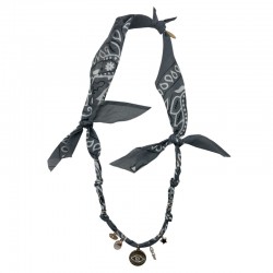 Collier bandana Oeil Magic Dream Gris - Médaille & perles blanches BADHNATI