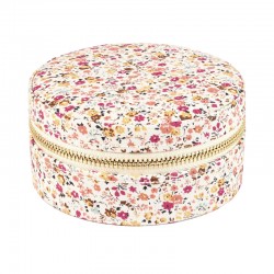 Boîte à Bijoux ronde motif floral rose - Miroir intégré