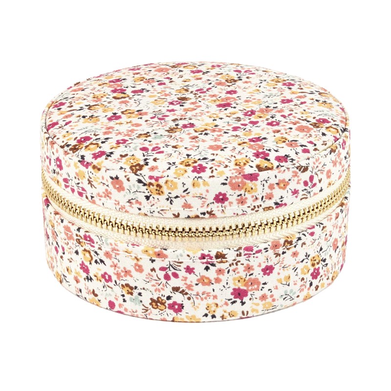 Boîte à Bijoux ronde motif floral rose - Miroir intégré