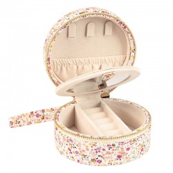 Boîte à Bijoux ronde motif floral rose - Miroir intégré