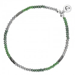 Bracelet élastique MONZA - Perles de verre Gris Vert & Hématites DORIANE BIJOUX