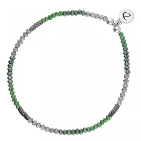 Bracelet élastique MONZA - Perles de verre Gris Vert & Hématites DORIANE BIJOUX