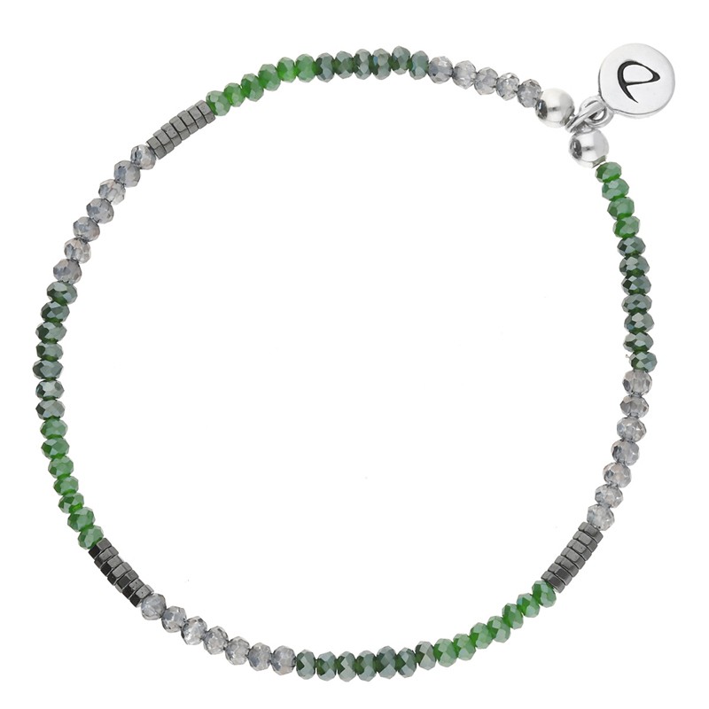 Bracelet élastique MONZA - Perles de verre Gris Vert & Hématites DORIANE BIJOUX