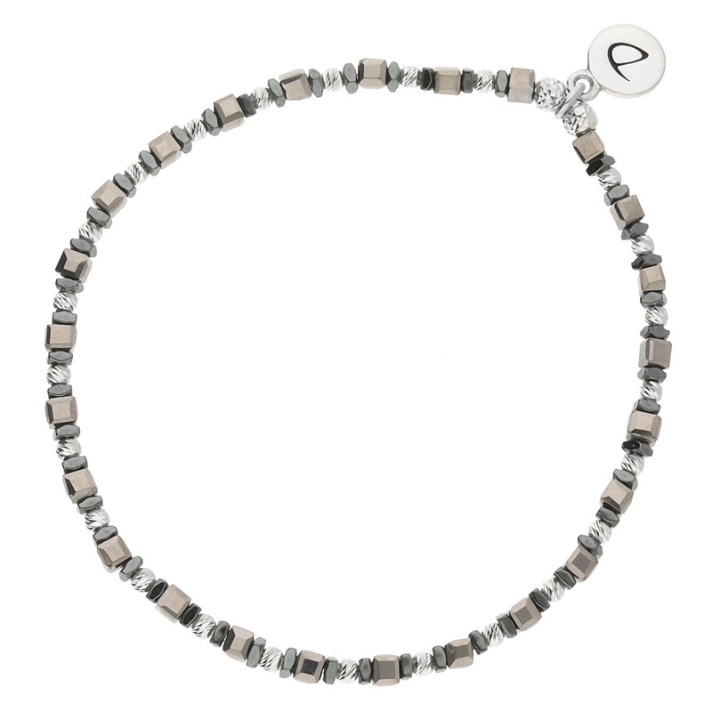 Bracelet élastique Perles argent, Miyuki carré gris foncé & Hématites