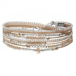 Bracelet multitours ATLANTA en argent, cordons et perles beige DORIANE BIJOUX