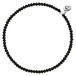 Bracelet élastique fin en Argent - Perles de verre noires DORIANE Bijoux