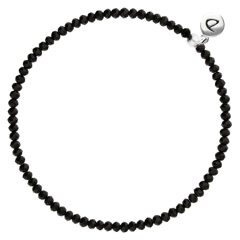 Bracelet élastique fin en Argent - Perles de verre noires DORIANE Bijoux