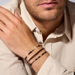 Bracelet homme élastiqué SIMPLE MEN BLACK argent - Cordon & Miyukis noirs