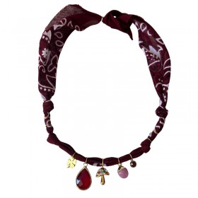 Collier bandana Champi Strass Magic Dream bordeaux - Charms dorés BADHNATI